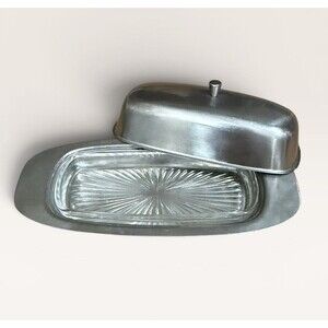 Vintage Raimond 18-8 Stainless Steel Butter Dish with Glass Insert Made in Italy